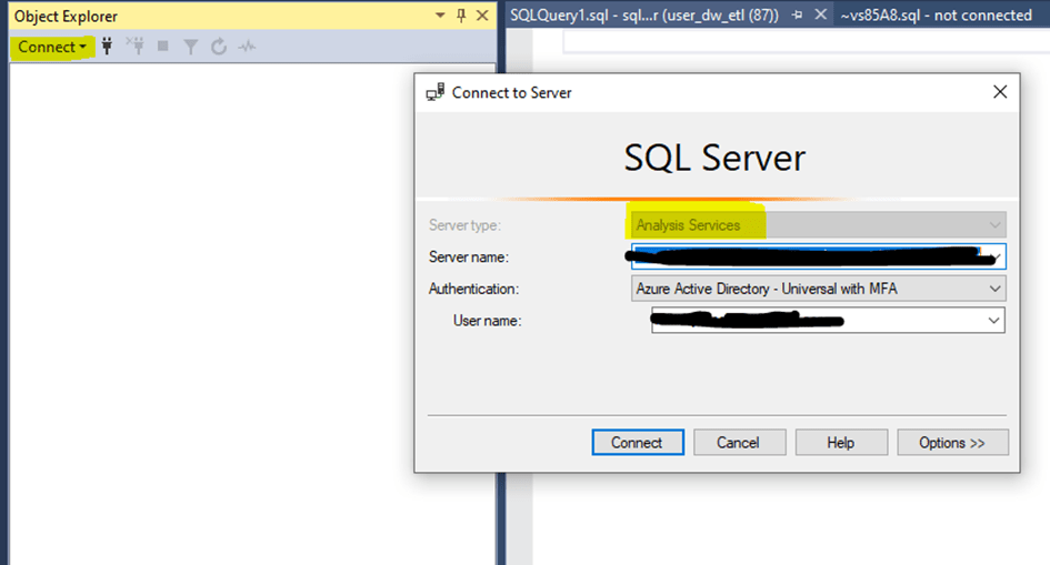 Connect to Azure Analysis Services from SSMS AzureOps